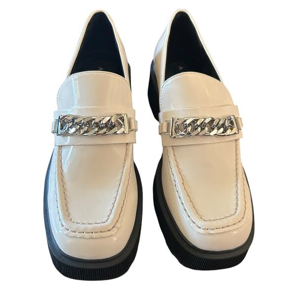 Aqua Blake Patent Square Toe Penny Loafer Chain Detail Platform Lug Sole NEW 9.5 - Picture 3 of 11